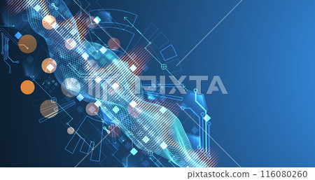 Big Data. Abstract digital futuristic vector illustration on technology background. Data mining and management concept. Hand drawn art. 116080260