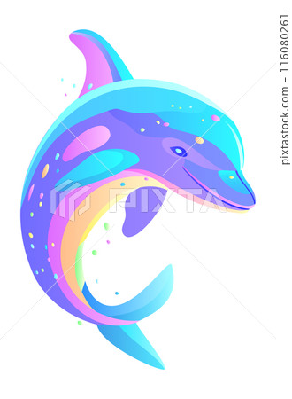 Cute colorful dolphin. Vector isolated illustration 116080261