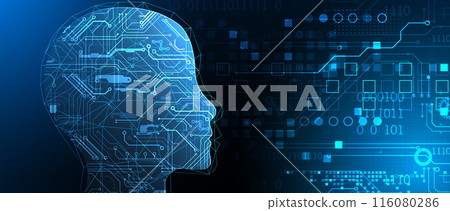 Artificial Intelligence. Technical background with a silhouette of a man. Big data concept. Machine cyber mind. Artificial Intelligence. Technical background with a silhouette of a man. Big data concept. Machine cyber mind. 116080286