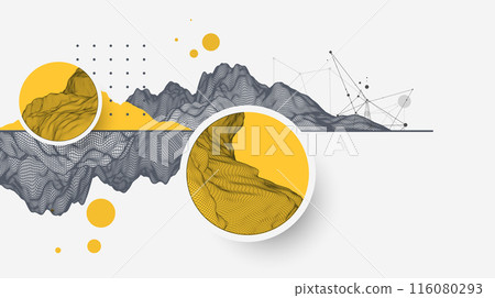 Abstract wireframe background. Modern science or technology art elements. Surface illustration. Vector. Abstract wireframe background. Modern science or technology art elements. Surface illustration. Vector. 116080293