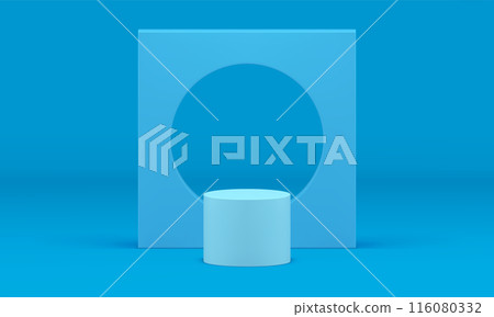 Blue podium cylinder geometric foundation vertical wall hole frame event 3d stage realistic vector Blue podium cylinder geometric foundation vertical wall hole frame event 3d stage realistic vector 116080332