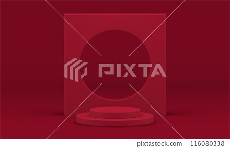 Pedestal red geometric stage advertising construction cylinder for merchandise 3d realistic vector Pedestal red geometric stage advertising construction cylinder for merchandise 3d realistic vector 116080338