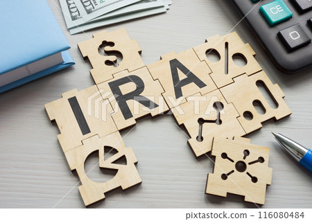 Pieces of the financial puzzle and the IRA individual retirement account Acronym 116080484