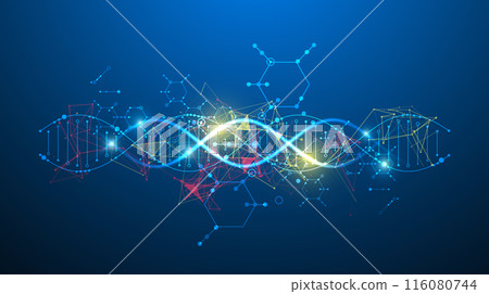Scientific and technological background. Abstract image of DNA molecule. Vector illustration. Hand drawn. 116080744