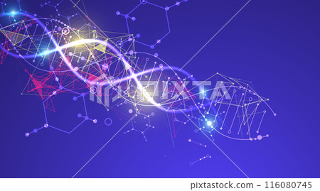 Scientific and technological background. Abstract image of DNA molecule. Vector illustration. Hand drawn. 116080745