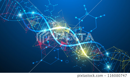 Scientific and technological background. Abstract image of DNA molecule. Vector illustration. Hand drawn. 116080747
