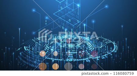 Big Data. Abstract digital futuristic wireframe vector illustration on technology background. Data mining and management concept. Hand drawn art. 116080759