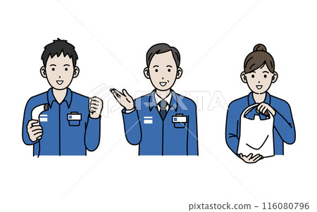 Illustration of a convenience store clerk working energetically Illustration of a convenience store clerk working energetically 116080796