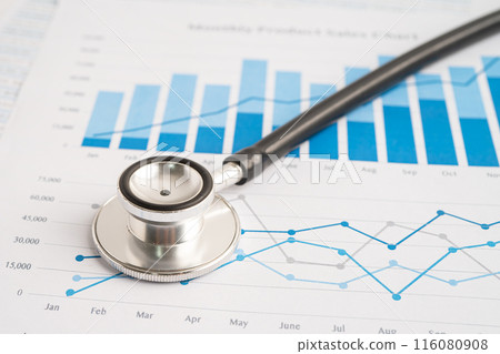 Stethoscope on spreadsheet and graph paper, Finance, Account, Statistics, Investment, Analytic research data economy and Business company concept. Stethoscope on spreadsheet and graph paper, Finance, Account, Statistics, Investment, Analytic research data economy and Business company concept. 116080908