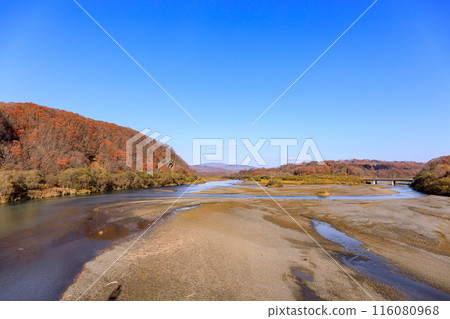 The confluence of the Saru River and the Nukahira River, Biratori Town, Hokkaido [November] 116080968
