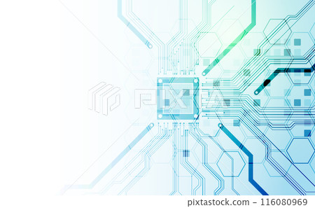 CPU concept. Circuit board. Technology abstract background. Hand drawn vector. 116080969