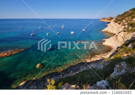 seascape coastal cliffs and blue sea 116081081