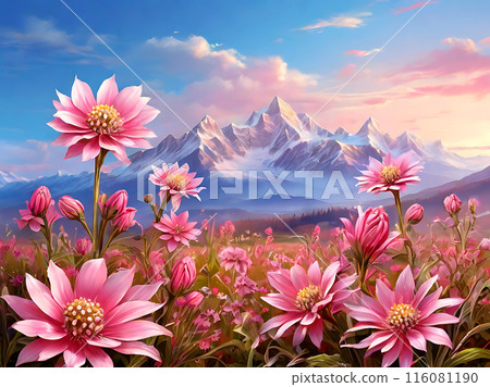 Beautiful fields of edelweiss flowers. 116081190