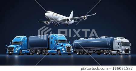 Conceptual presentation of different types of global goods traffic, types of global transportation 116081582