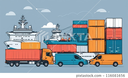 Illustrative presentation of different types of global goods traffic, types of global transportation 116081656