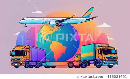 Illustrative presentation of different types of global goods traffic, types of global transportation Illustrative presentation of different types of global goods traffic, types of global transportation 116081661