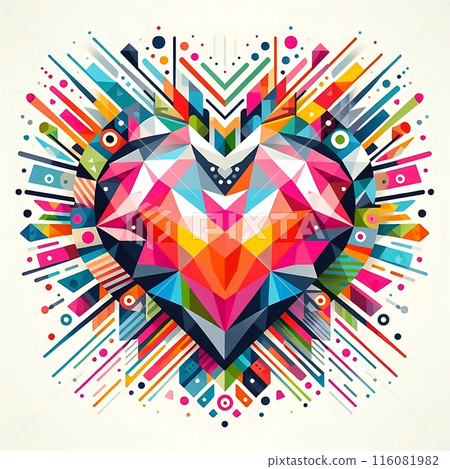 Abstract geometric multicolored heart in ethnic style, isolated on a white background. Unique and stylish design 116081982