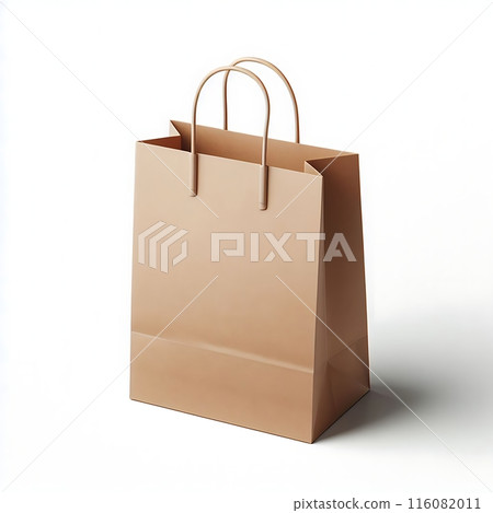 Mockup of a brown paper shopping bag with strong handles on a white background isolated. Clean empty space without inscriptions. Environmentally friendly product 116082011