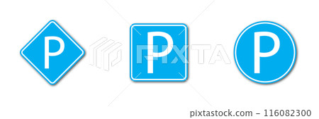 Blue parking icons with shadows. Vector illustration. 116082300