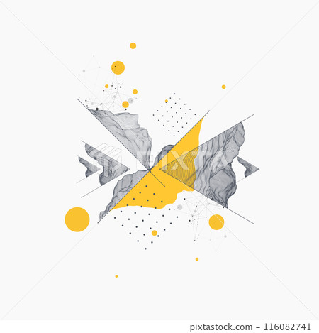 Abstract art wireframe background. Modern science or technology art elements. Surface illustration. Hand made vector. 116082741