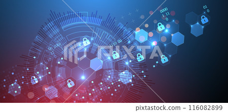 Secure digital background. Virtual confidential, programming protection. Hand drawn vector. 116082899