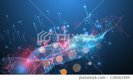 Big Data. Abstract digital futuristic wireframe vector illustration on technology background. Data mining and management concept. Hand drawn art. 116082994