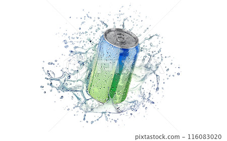 Blank colored aluminum 330 ml soda can with drops splash mockup 116083020