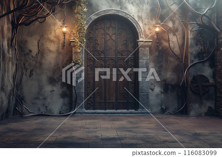 Medieval castle gates and wooden doors Medieval castle gates and wooden doors 116083099