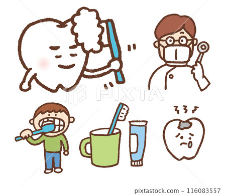 可愛的牙齒性格和刷牙的插圖 116083557