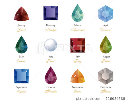 A set of beautifully gradient illustrations of the birthstones for the 12 months 116084386