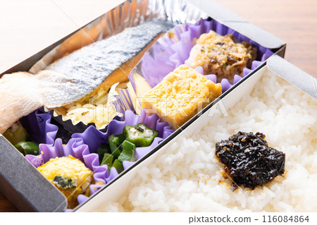 Delicious grilled salmon bento Delicious grilled salmon bento 116084864