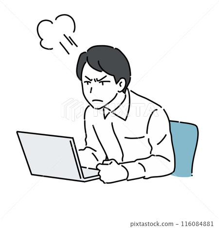A man getting irritated while working on a computer 116084881