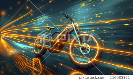 An electric bike with light streaks and motion effect. An electric bike with light streaks and motion effect. 116085591