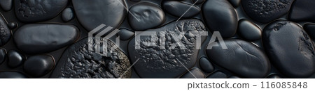 Rounded smooth black stone pattern. Lava stone background 116085848