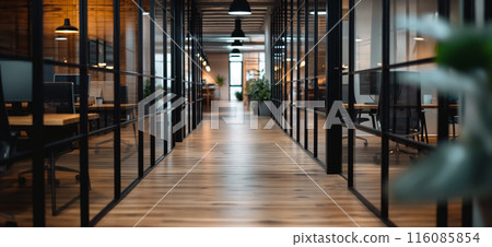 Blurred office space background. Blurry photo of office 116085854