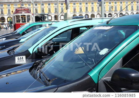 Parked taxi cabs in Lisbon, Portugal Parked taxi cabs in Lisbon, Portugal 116085985