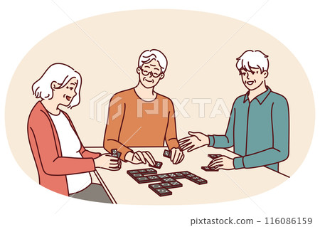 Elderly people play dominoes undergoing rehab at nursing home with former colleagues Elderly people play dominoes undergoing rehab at nursing home with former colleagues 116086159