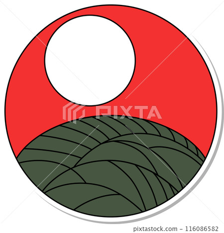 貼紙風格圓形花札葉月、芒、八月、芒和月亮 116086582