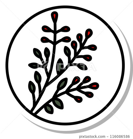 貼紙風格圓形迷你花札、汶月、萩、七月、萩渣 貼紙風格圓形迷你花札、汶月、萩、七月、萩渣 116086586