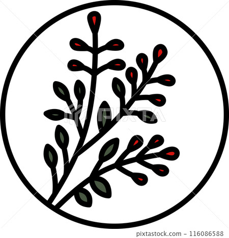 彩色圓形迷你花札、汶月、萩、七月、萩浮渣 彩色圓形迷你花札、汶月、萩、七月、萩浮渣 116086588