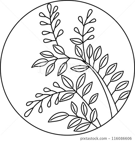 線描圓形花扎、文月、萩、七月、萩浮渣 116086606