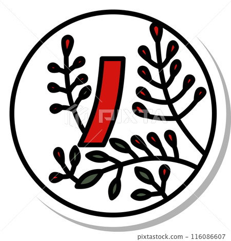 貼紙風格圓形迷你花札、汶月、萩、阿卡坦、七月、萩和阿卡坦 116086607