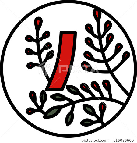 彩色圓形迷你花札、文月、萩、紅短、七月、萩、紅短 116086609