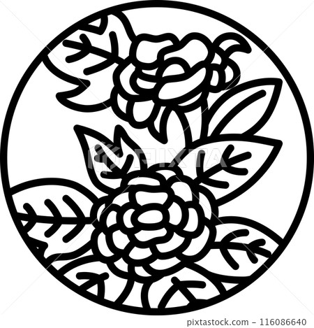 線描圓形迷你花札水無月牡丹六月牡丹浮渣 116086640