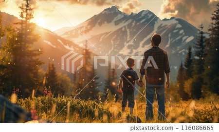 Father and son backside view , generated AI  116086665