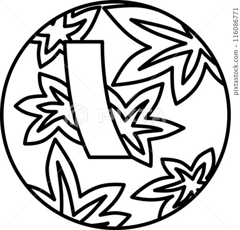 線描圓形簡單花札神無月秋葉藍色短十月秋葉藍色短 116086771