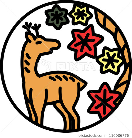 彩色圓形迷你花札神無月秋葉鹿十月秋葉鹿 彩色圓形迷你花札神無月秋葉鹿十月秋葉鹿 116086776