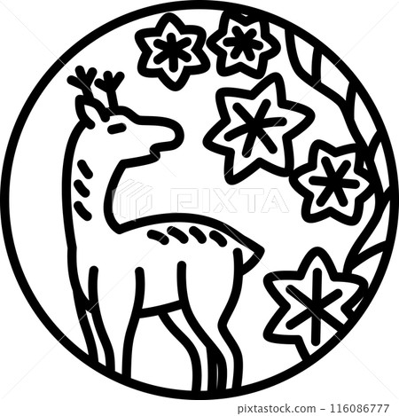線描圓形迷你花札神無月秋葉鹿十月秋葉鹿 116086777