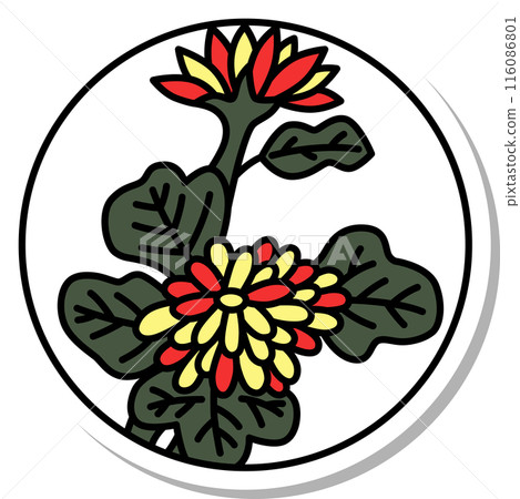 Sticker-style circular simple Hanafuda cards - Nagatsuki, Chrysanthemum, September, Chrysanthemum cassock 116086801