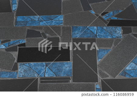 Black blue floor tile abstract mosaic pattern street road city texture backdrop background 116086959